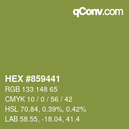 Farbcode: HEX #859441 | qconv.com