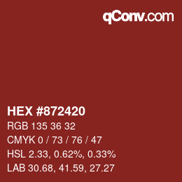 Código de color: HEX #872420 | qconv.com