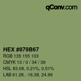 Farbcode: HEX #879B67 | qconv.com