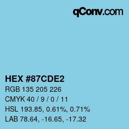 カラーコード: HEX #87CDE2 | qconv.com