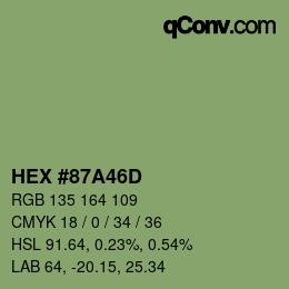 カラーコード: HEX #87A46D | qconv.com