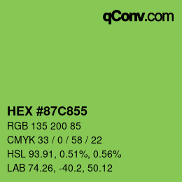 Code couleur: HEX #87C855 | qconv.com