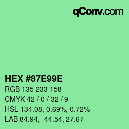 Color code: HEX #87E99E | qconv.com