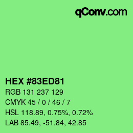 Farbcode: HEX #83ED81 | qconv.com