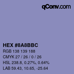 Color code: HEX #8A8BBC | qconv.com