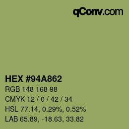 カラーコード: HEX #94A862 | qconv.com