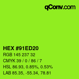 Code couleur: HEX #91ED20 | qconv.com