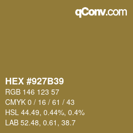 Farbcode: HEX #927B39 | qconv.com