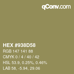 Código de color: HEX #938D58 | qconv.com