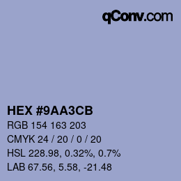 Farbcode: HEX #9AA3CB | qconv.com