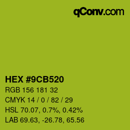 Code couleur: HEX #9CB520 | qconv.com