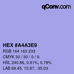 Code couleur: HEX #A4A3E9 | qconv.com