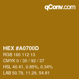 Farbcode: HEX #A0700D | qconv.com