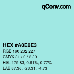 Color code: HEX #A0E8E3 | qconv.com