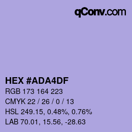 Code couleur: HEX #ADA4DF | qconv.com