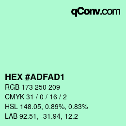 Farbcode: HEX #ADFAD1 | qconv.com