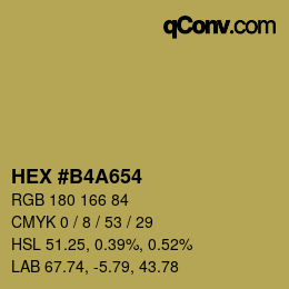 Code couleur: HEX #B4A654 | qconv.com