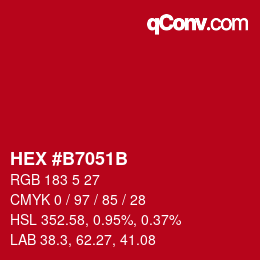 Code couleur: HEX #B7051B | qconv.com