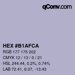 Code couleur: HEX #B1AFCA | qconv.com