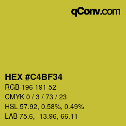 カラーコード: HEX #C4BF34 | qconv.com