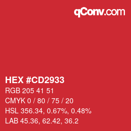 Farbcode: HEX #CD2933 | qconv.com