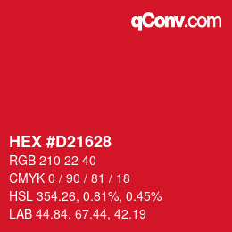 Farbcode: HEX #D21628 | qconv.com