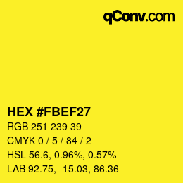 Farbcode: HEX #FBEF27 | qconv.com