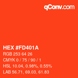 カラーコード: HEX #FD401A | qconv.com