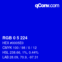 Code couleur: RGB 0 5 224 | qconv.com