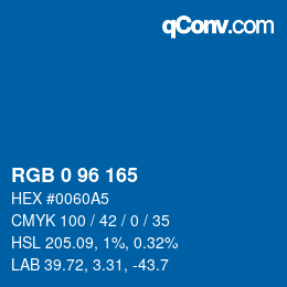 Farbcode: RGB 0 96 165 | qconv.com