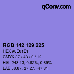 Color code: RGB 142 129 225 | qconv.com