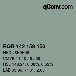 Color code: RGB 142 159 150 | qconv.com