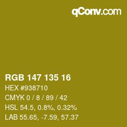 Código de color: RGB 147 135 16 | qconv.com