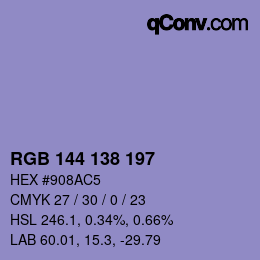 カラーコード: RGB 144 138 197 | qconv.com