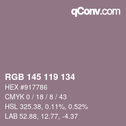 Farbcode: RGB 145 119 134 | qconv.com