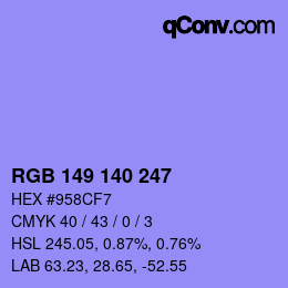 Farbcode: RGB 149 140 247 | qconv.com