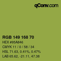 Color code: RGB 149 168 70 | qconv.com