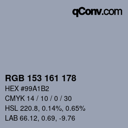 Código de color: RGB 153 161 178 | qconv.com