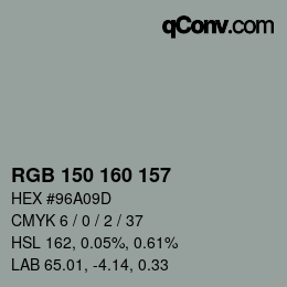 Color code: RGB 150 160 157 | qconv.com