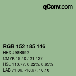 Color code: RGB 152 185 146 | qconv.com