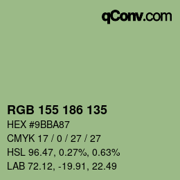 Color code: RGB 155 186 135 | qconv.com