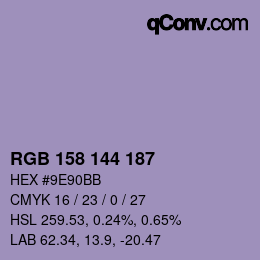 Código de color: RGB 158 144 187 | qconv.com