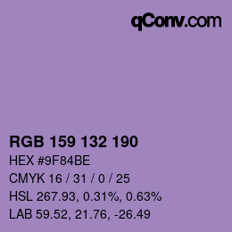 Código de color: RGB 159 132 190 | qconv.com