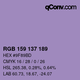 Color code: RGB 159 137 189 | qconv.com