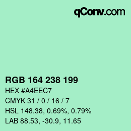 Código de color: RGB 164 238 199 | qconv.com