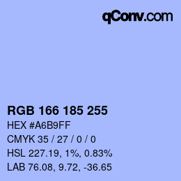 Código de color: RGB 166 185 255 | qconv.com