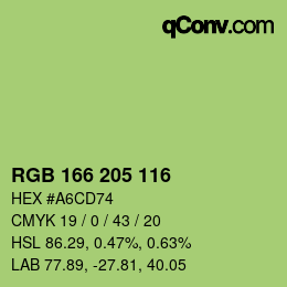 Color code: RGB 166 205 116 | qconv.com