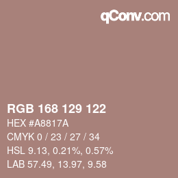 Color code: RGB 168 129 122 | qconv.com