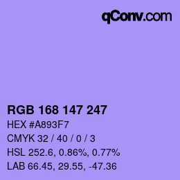 Código de color: RGB 168 147 247 | qconv.com