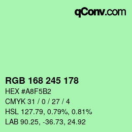 Color code: RGB 168 245 178 | qconv.com